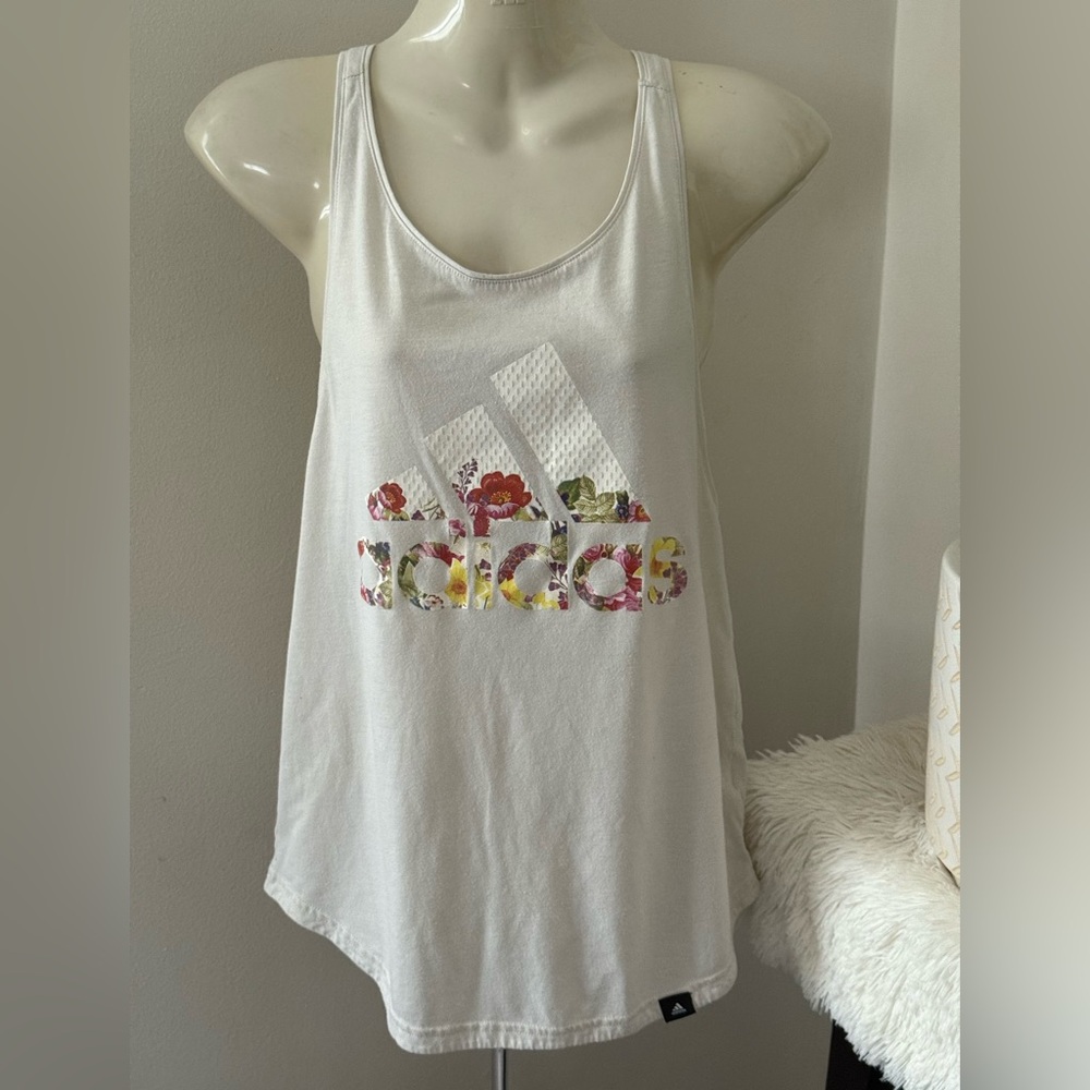 17. Adidas White Floral Embroidered Tank Top